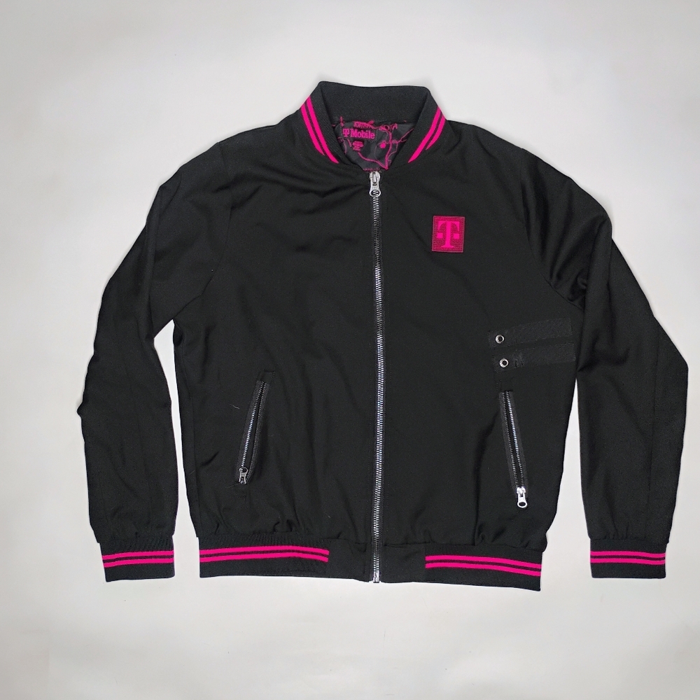 T-Mobile Black Pink Full Zip Long Sleeve Bomber Employee Jacket Women's Medium